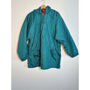 Vintage Slavon Sport Jacket Mens Large Green Hooded Aztec Fleece Parka 90s